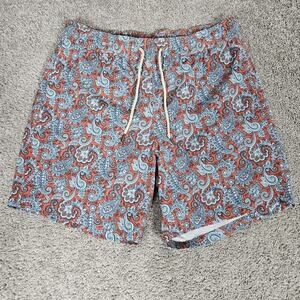Fair Harbor Bayberry Trunk Red Paisley Men Large Swim Shorts Athletic Hybrid 7"